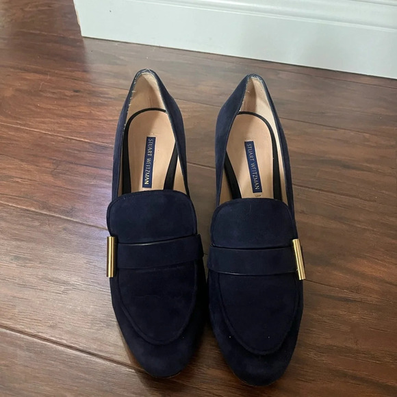 Stuart Weitzman The Preston Cylinder Pump Loafer-Navy Blue Size 9.5 - Picture 1 of 12